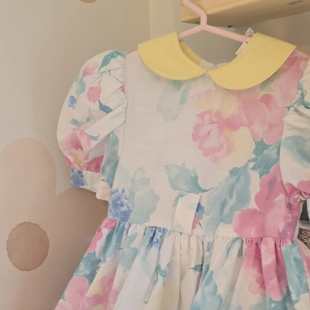 Vintage Floral Kids Dress with Yellow Collar Size 2T - Picture 3 of 8
